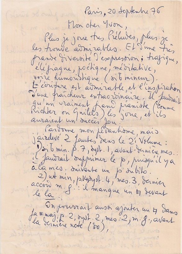 Lettre à Yvon Bourrel-1976-Préludes