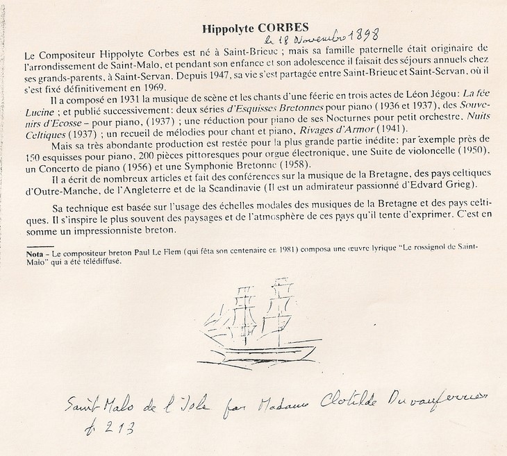 Biographie d'Hippolyte Corbes annotée par le compositeur